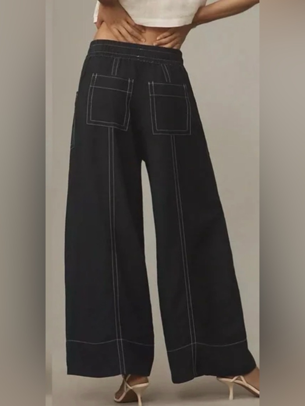 Anthropologie Maeve La Ponche Pull On Linen Wide Leg Pants Black - Picture 2 of 5